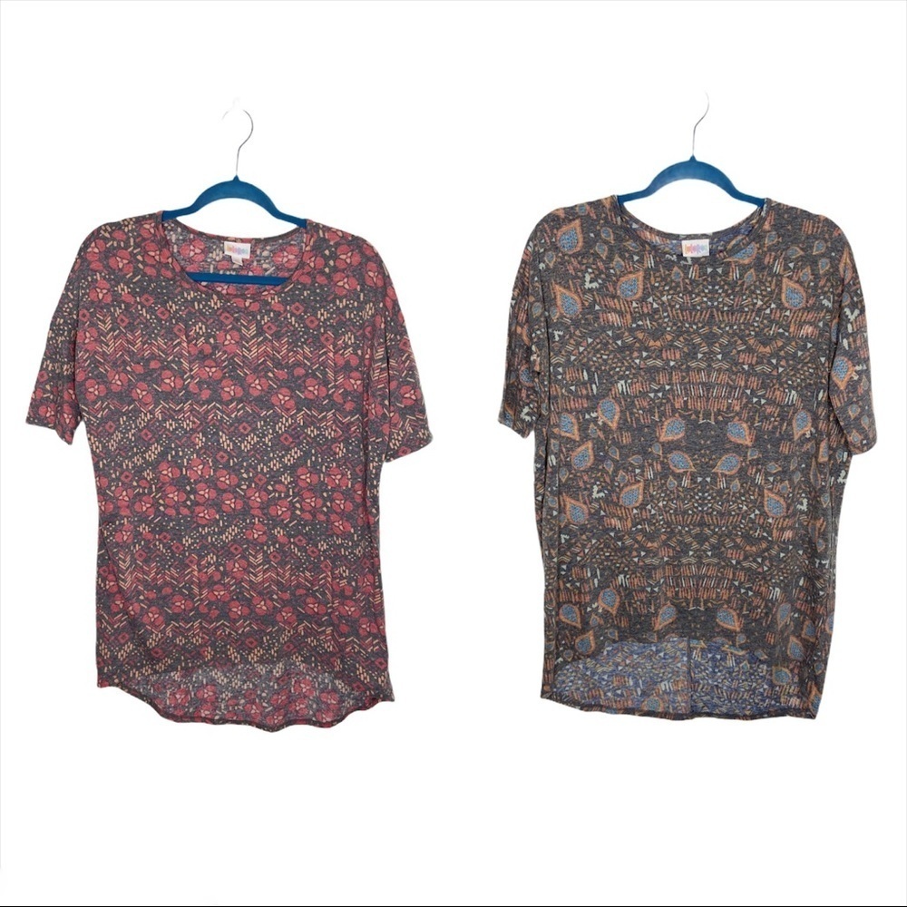Lularoe Lot of 2 Irma Geometric Printed High Low Tunic Tops Blouses